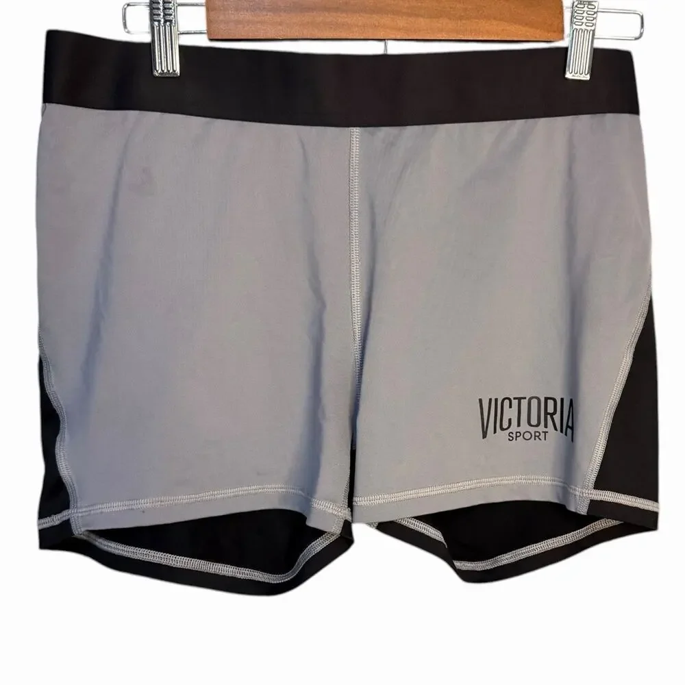 Victoria's Secret Sport Hot Mini Shorts Womens Large Gray Black Athletic Stretch